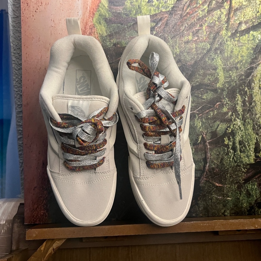 Vans White Sneakers with Multicolor Laces